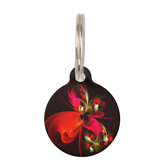 Red Green Floral Modern Abstrakt Art Pattern #02 Haustiermarke (Vorderseite)