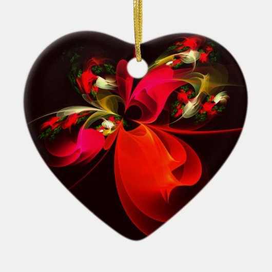 Red Green Floral Modern Abstrakt Art Pattern #02 Keramik Ornament (Vorne)