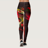 Red Green Floral Modern Abstrakt Art Pattern #02 Leggings (Rückseite)