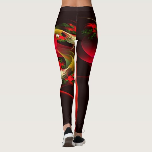Red Green Floral Modern Abstrakt Art Pattern #02 Leggings (Rückseite)