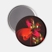 Red Green Floral Modern Abstrakt Art Pattern #02 Magnet (Vorderseite/Rückseite)