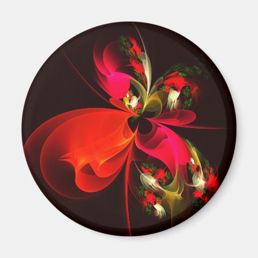 Red Green Floral Modern Abstrakt Art Pattern #02 Magnet (Vorne)