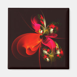 Red Green Floral Modern Abstrakt Art Pattern #02 Magnet