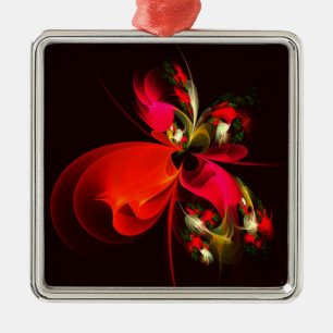 Red Green Floral Modern Abstrakt Art Pattern #02 Ornament Aus Metall