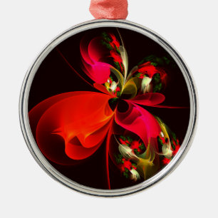 Red Green Floral Modern Abstrakt Art Pattern #02 Ornament Aus Metall