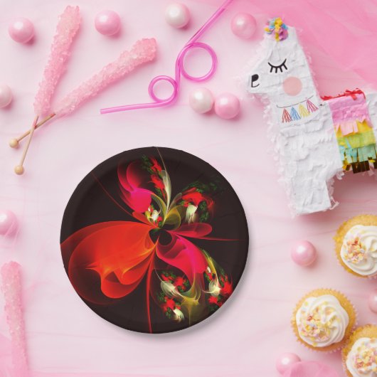 Red Green Floral Modern Abstrakt Art Pattern #02 Pappteller (Party)