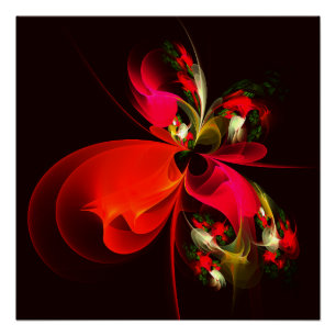 Red Green Floral Modern Abstrakt Art Pattern #02 Poster