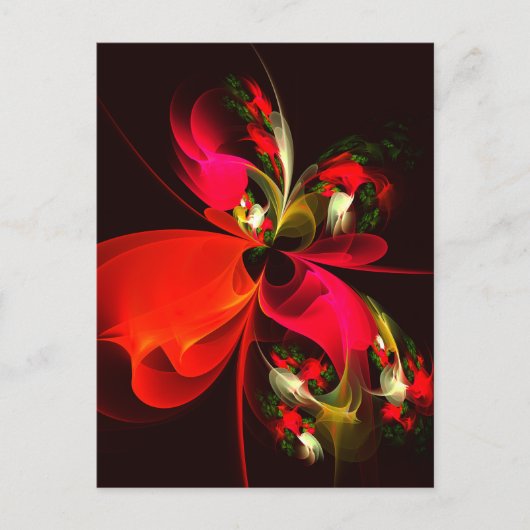 Red Green Floral Modern Abstrakt Art Pattern #02 Postkarte (Vorderseite)