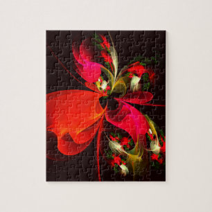 Red Green Floral Modern Abstrakt Art Pattern #02 Puzzle