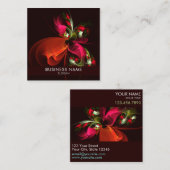Red Green Floral Modern Abstrakt Art Pattern #02 Quadratische Visitenkarte (Vorne/Hinten)