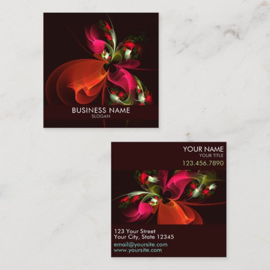 Red Green Floral Modern Abstrakt Art Pattern #02 Quadratische Visitenkarte (Vorne/Hinten)