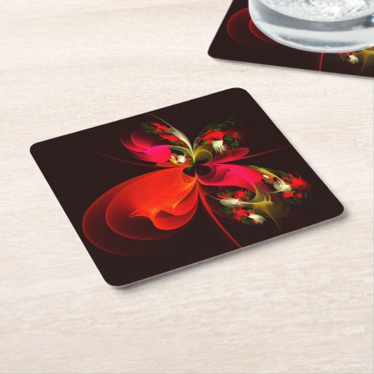 Red Green Floral Modern Abstrakt Art Pattern #02 Rechteckiger Pappuntersetzer (angewinkelt)