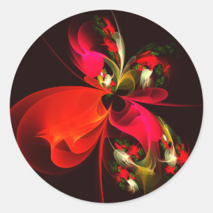 Red Green Floral Modern Abstrakt Art Pattern #02 Runder Aufkleber