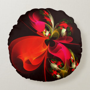 Red Green Floral Modern Abstrakt Art Pattern #02 Rundes Kissen