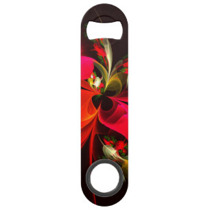Red Green Floral Modern Abstrakt Art Pattern #02 Speed Flaschenöffner