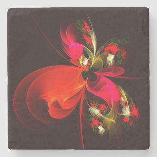 Red Green Floral Modern Abstrakt Art Pattern #02 Steinuntersetzer