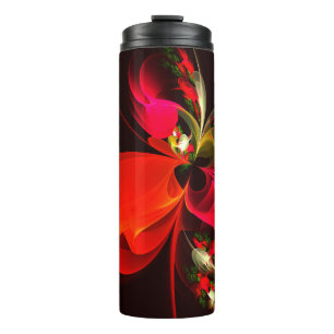 Red Green Floral Modern Abstrakt Art Pattern #02 Thermosbecher