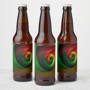 Red Green Floral Modernes Abstraktes Kunstmuster # Bierflaschenetikett