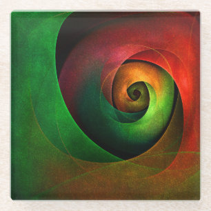 Red Green Floral Modernes Abstraktes Kunstmuster # Glasuntersetzer