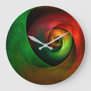 Red Green Floral Modernes Abstraktes Kunstmuster # Große Wanduhr