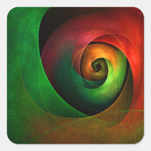 Red Green Floral Modernes Abstraktes Kunstmuster # Quadratischer Aufkleber