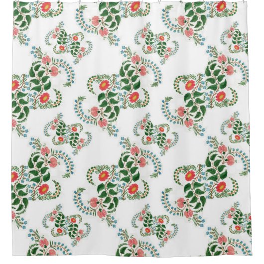 Red Green Floral Nahtloses Neujahr Xmas Weiß Duschvorhang (Vorderseite)