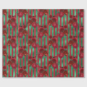 Red Green Floral Rose Metalliday Weihnachten Geschenkpapier (Flach)