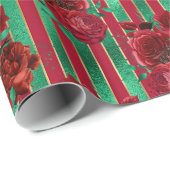 Red Green Floral Rose Metalliday Weihnachten Geschenkpapier (Rolleneckpunkt)