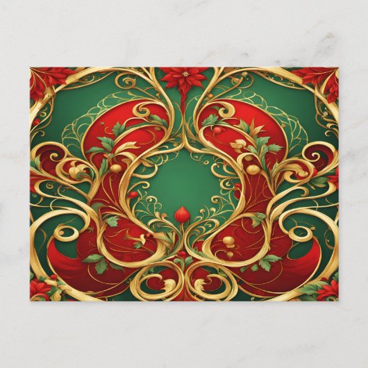 Red Green Floral Weihnachtsfeiertag Postkarte (Vorderseite)