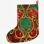 Red Green Floral Weihnachtsfeiertag Strumpf Großer Weihnachtsstrumpf (Rückseite)