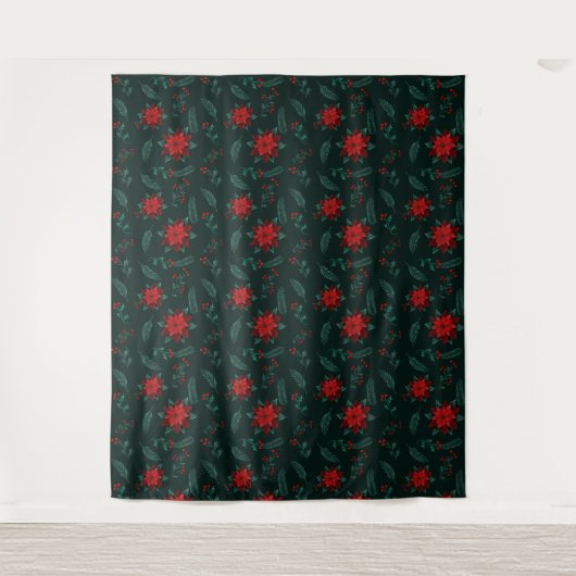 Red Green Floral Weihnachtsfest Pattern Wrappin Wandteppich (Vorderseite)