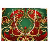 Red Green Floral Weihnachtsgeschenk Tasche Große Geschenktüte (Rückseite)