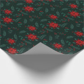 Red Green Floral Weihnachtsmuster Geschenkpapier (Ecke)
