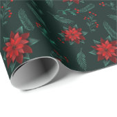Red Green Floral Weihnachtsmuster Geschenkpapier (Rolleneckpunkt)