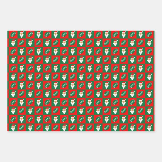 Red & Green Football & Santa Matching Weihnachten Geschenkpapier Set (Vorderseite)