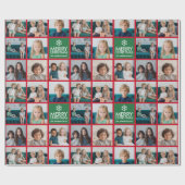 Red & Green Frohe Weihnachten 8 FotoCollage Geschenkpapier (Flach)