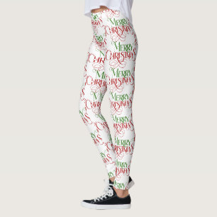 Red & Green Frohe Weihnachts Retro Typografie Leggings