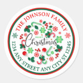 Red Green Frohe Weihnachtskreide Rücksendeadresse Runder Aufkleber (Vorderseite)