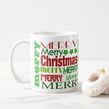 Red & Green Frohe Weihnachtstypografie Tasse