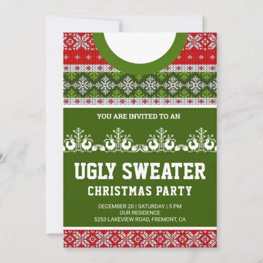 Red Green Funny Tacky Ugly Sweater Weihnachts-Part Einladung (Vorderseite)