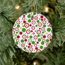 Red Green Geometric Name Two Side Keramik Ornament