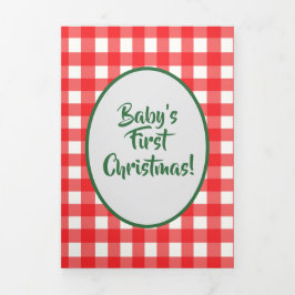 Red & Green Gingham Foto Baby's First Christmas Dreifach Gefaltete Urlaubskarte