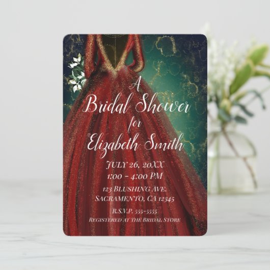 Red Green Glam Holiday Dress Brautparty Einladung (Stehend Vorderseite)