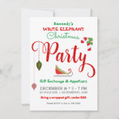 Red Green Glitzer White Elephant Weihnachtsfest Pa Einladung (Vorderseite)