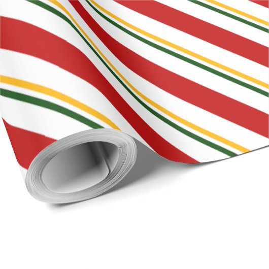 Red Green & Gold Candy Cane Weihnachten Geschenkpapier (Rolleneckpunkt)