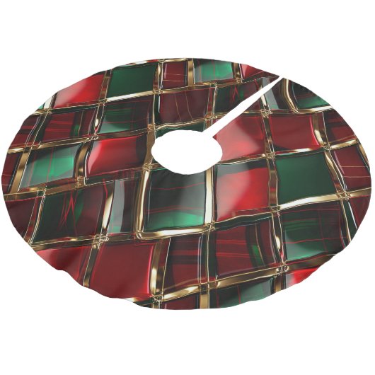 RED GREEN & GOLD CHRISTMAS KARIERTE PATTER POLYESTER WEIHNACHTSBAUMDECKE (Schrägansicht)