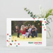Red Green Gold Confetti Foto Frohe Weihnachtskarte Einladung (Stehend Vorderseite)