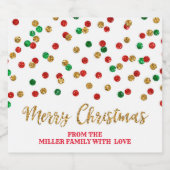Red Green Gold Confetti Frohe Weihnachten Custom Schaumweinetikett (Einzelnes Label)