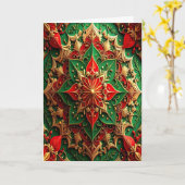 Red Green Gold Decorative Holiday Card Karte (Gelbe Blume)
