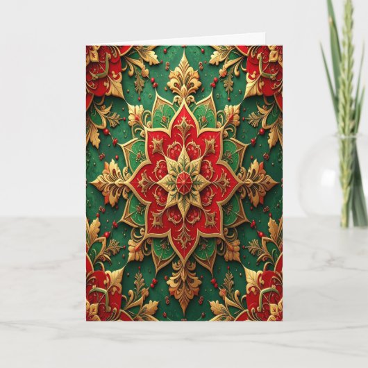 Red Green Gold Decorative Holiday Card Karte (Vorderseite)